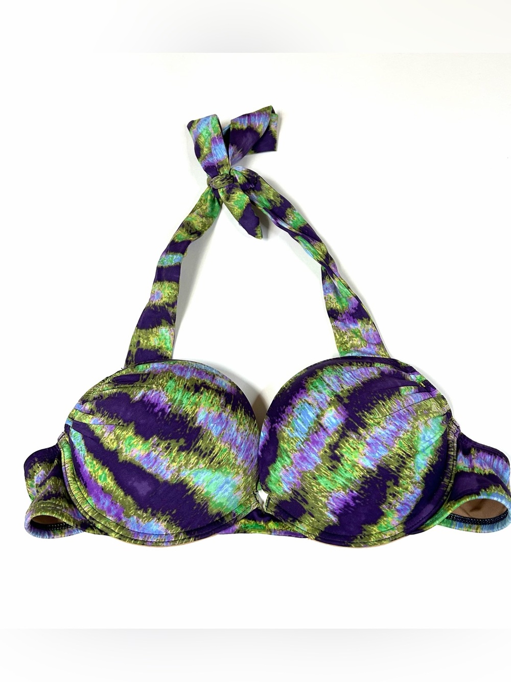 Y2K Vintage Victorias Secret 34A Bombshell Bikini Top Adds 2 Cups Purple Green